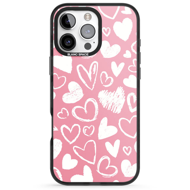 iPhone 16 Pro Max Chalk Hearts Black Impact Phone Case