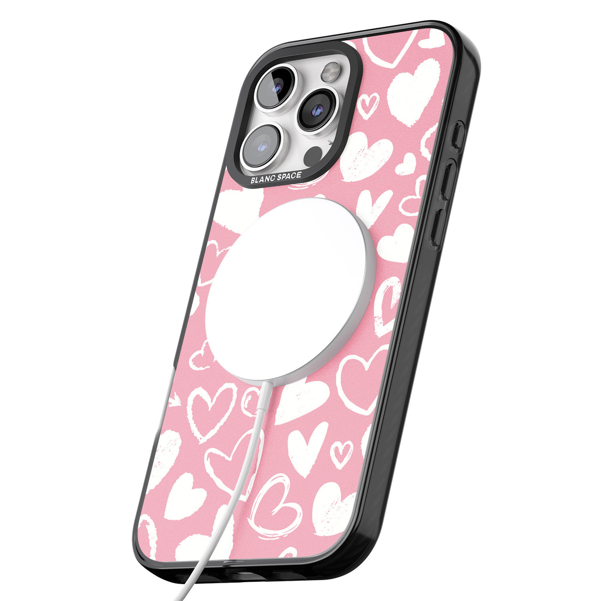 iPhone 16 Pro Max Chalk Hearts Black Impact Phone Case