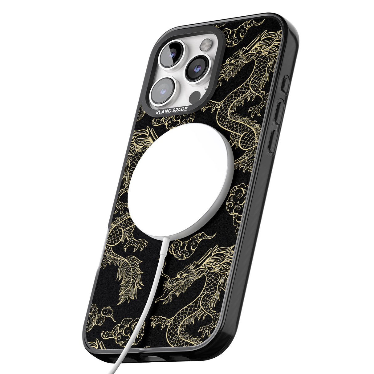 iPhone 16 Pro Max Black and Gold Dragon Pattern Black Impact Phone Case