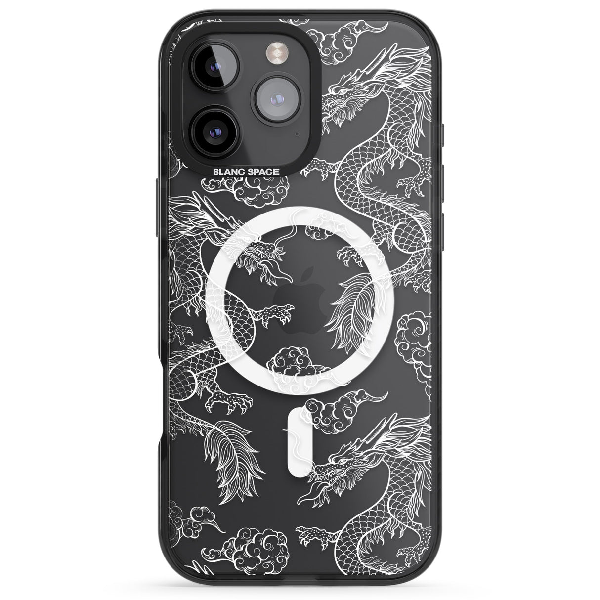 iPhone 16 Pro Max White Dragon Pattern Black Impact Phone Case