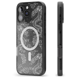 iPhone 16 Pro Max White Dragon Pattern Black Impact Phone Case