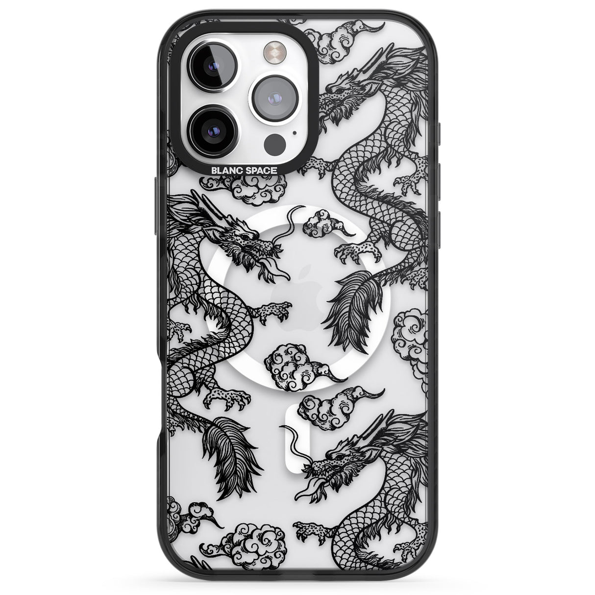 iPhone 16 Pro Max Black Dragon Pattern Black Impact Phone Case