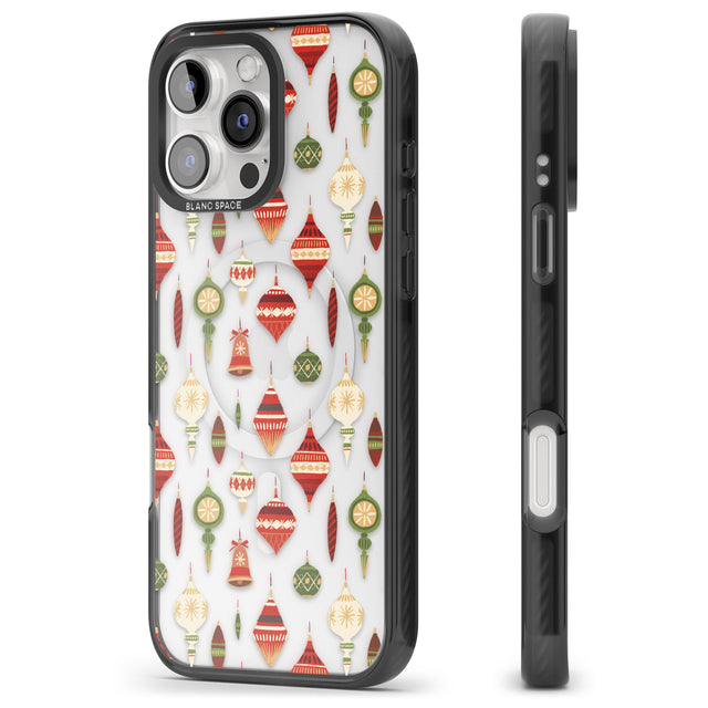 iPhone 16 Pro Max Christmas Baubles Pattern Black Impact Phone Case