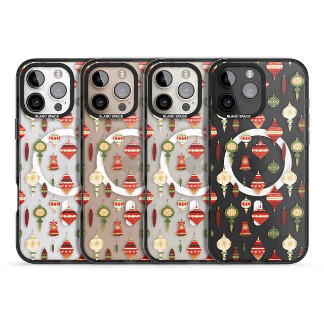 iPhone 16 Pro Max Christmas Baubles Pattern Black Impact Phone Case