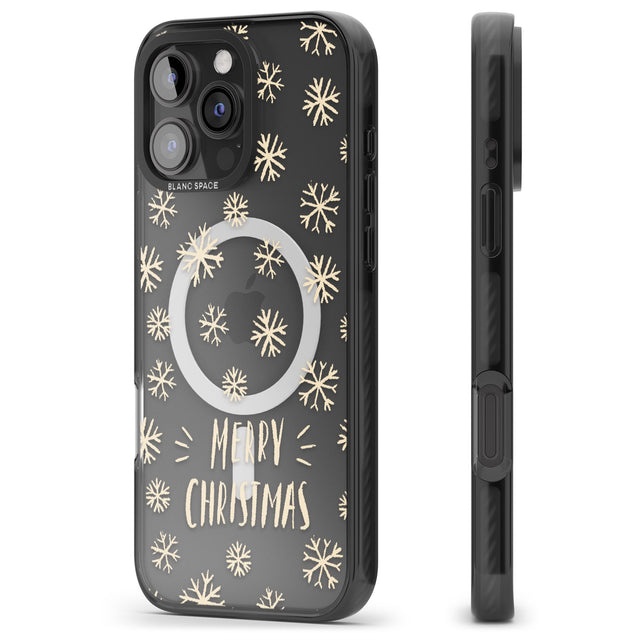 iPhone 16 Pro Max Christmas Snowflake Pattern Black Impact Phone Case