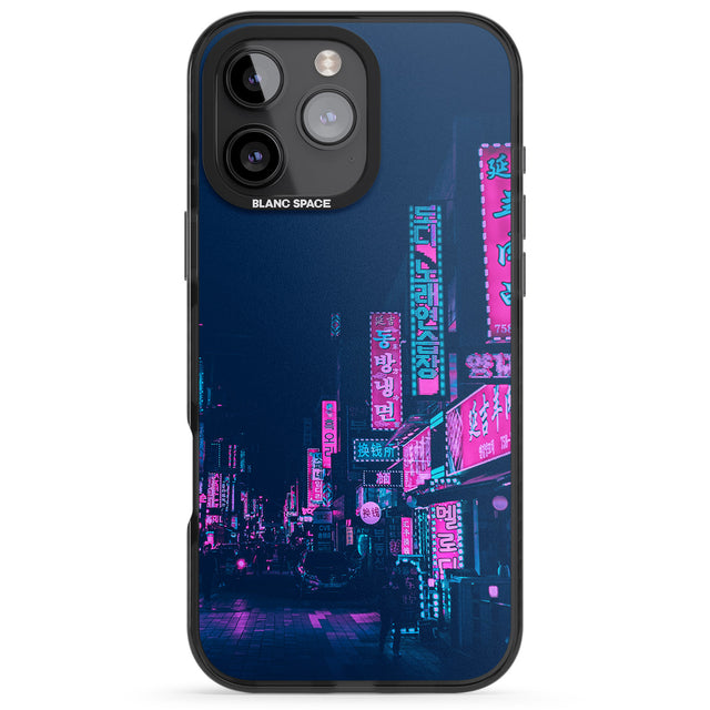 iPhone 16 Pro Max Pink & Turquoise - Neon Cities Black Impact Phone Case