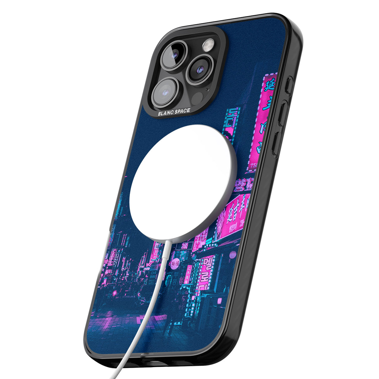 iPhone 16 Pro Max Pink & Turquoise - Neon Cities Black Impact Phone Case