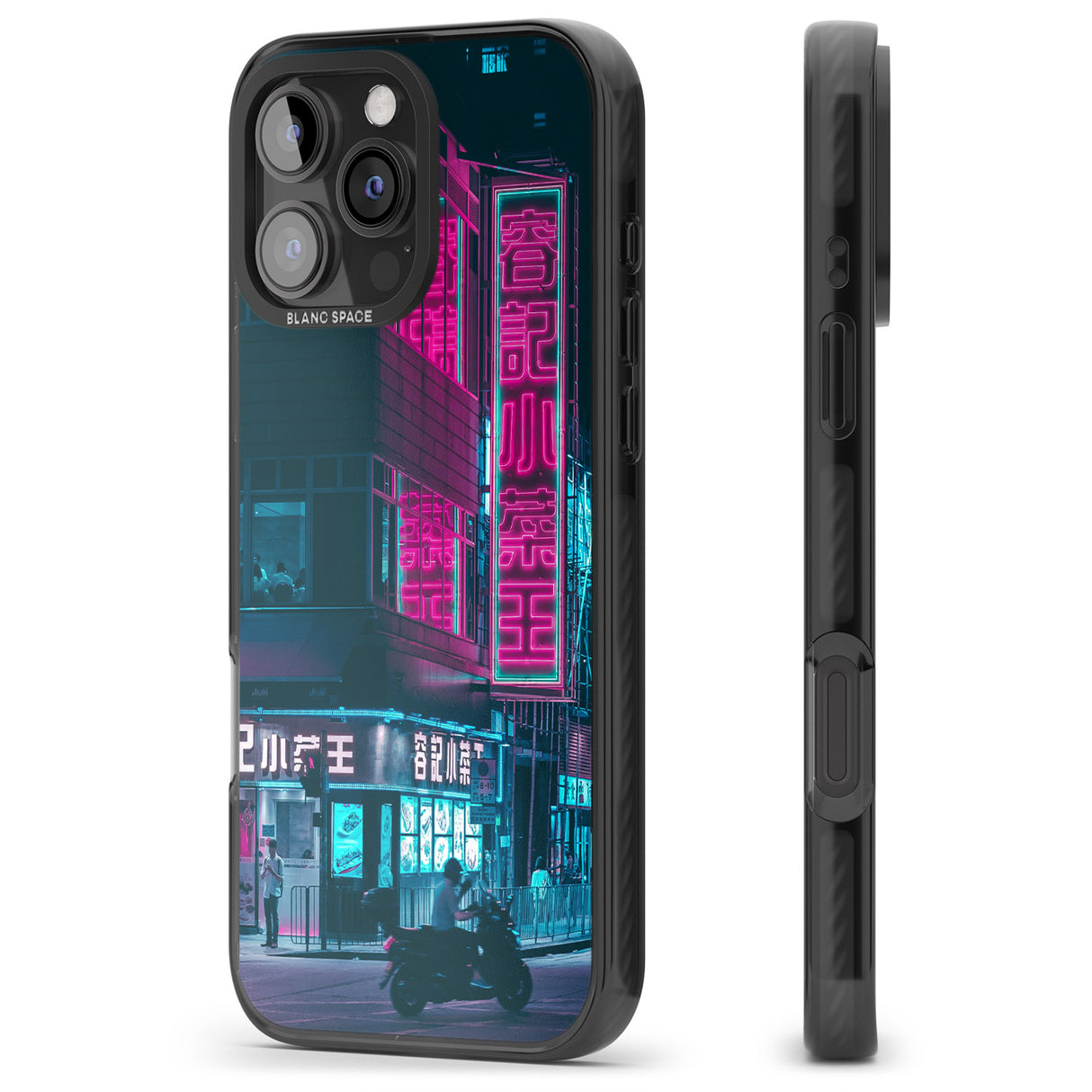 iPhone 16 Pro Max Motorcylist & Signs - Neon Cities Photographs Black Impact Phone Case