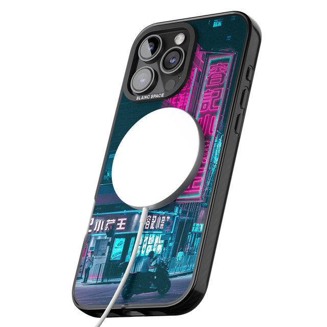 iPhone 16 Pro Max Motorcylist & Signs - Neon Cities Photographs Black Impact Phone Case