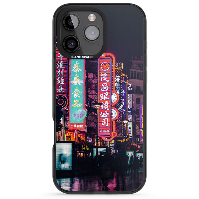 iPhone 16 Pro Max Busy Street - Neon Cities Photographs Black Impact Phone Case