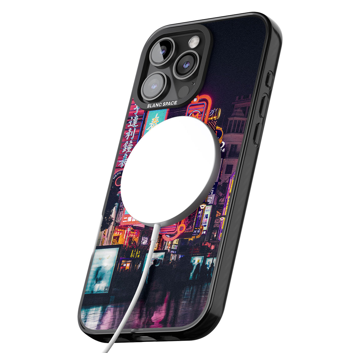 iPhone 16 Pro Max Busy Street - Neon Cities Photographs Black Impact Phone Case