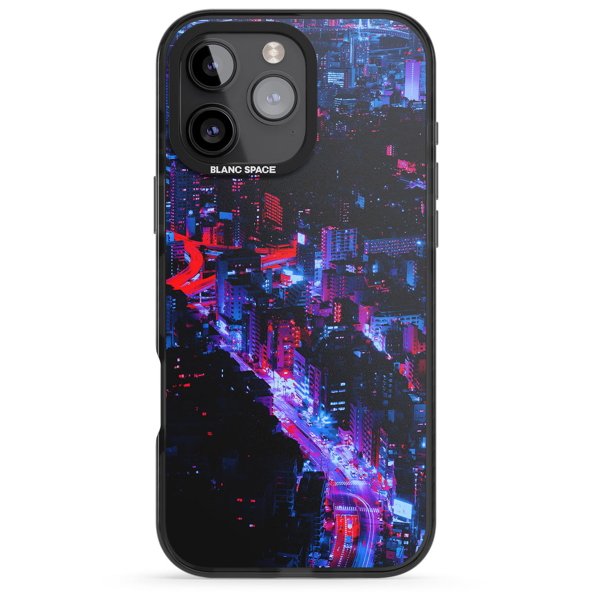 iPhone 16 Pro Max Arial City View - Neon Cities Photographs Black Impact Phone Case