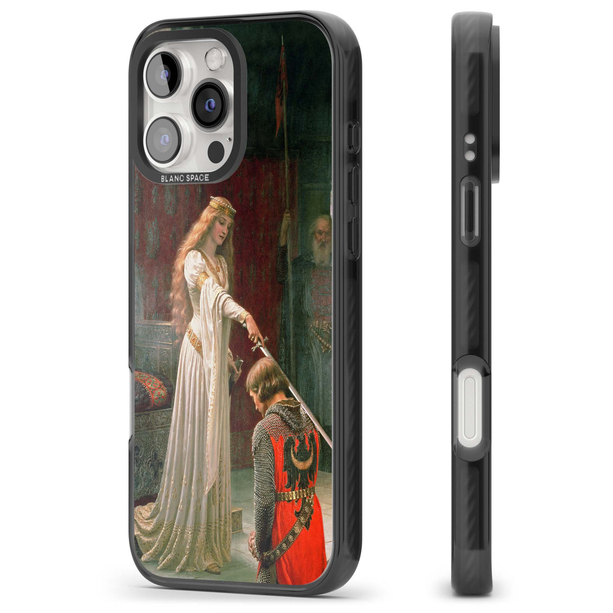The Accolade renaissance art iPhone case featuring Edmund Blair Leighton's painting of a queen knighting a kneeling knight | Black Impact Magsafe case for iPhone 16 Pro, iPhone 16 Pro Max