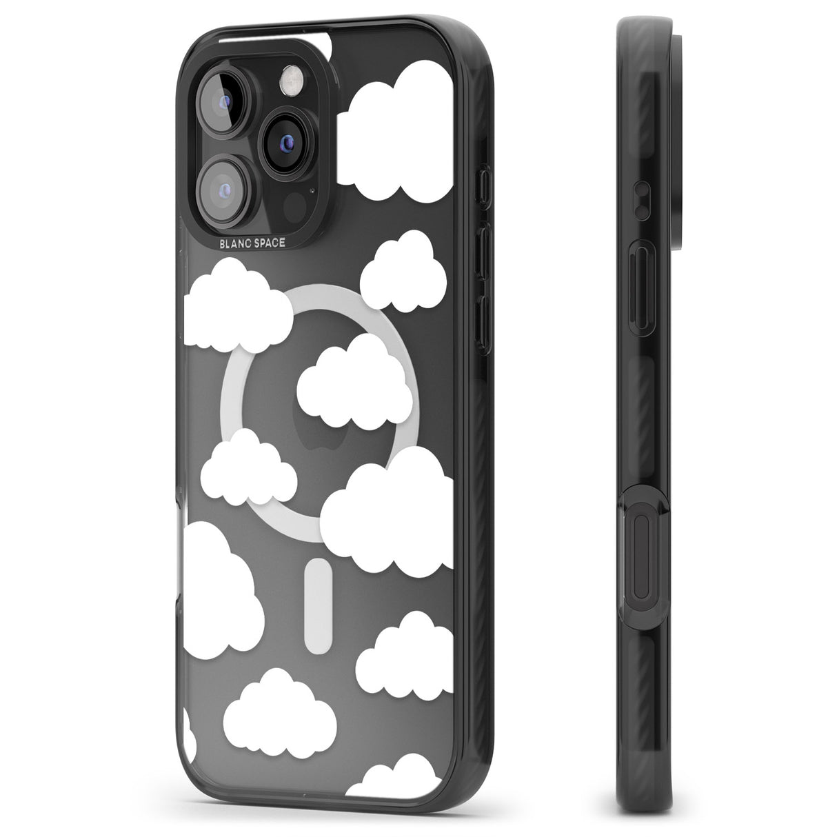 iPhone 16 Pro Max Transparent Cloud Pattern Black Impact Phone Case