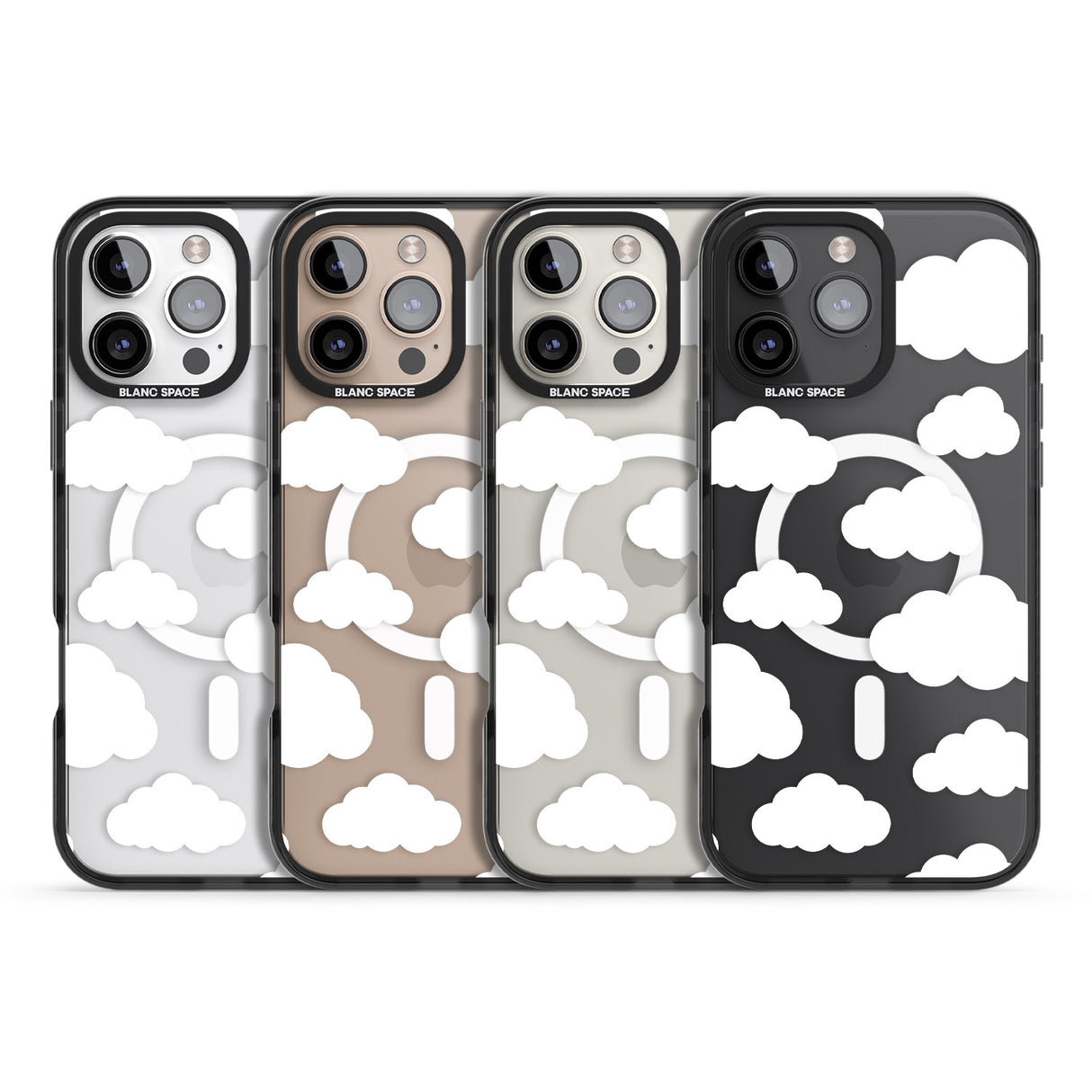 iPhone 16 Pro Max Transparent Cloud Pattern Black Impact Phone Case