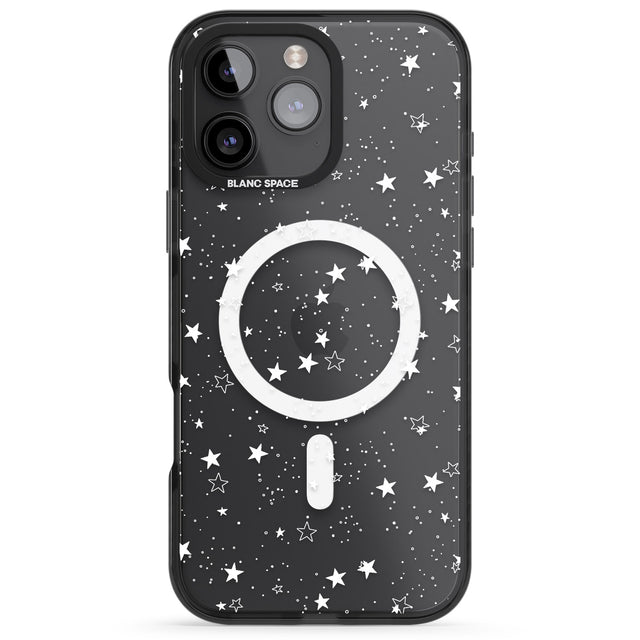 iPhone 16 Pro Max White Stars on Clear Black Impact Phone Case