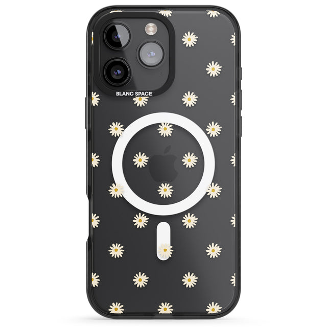 iPhone 16 Pro Max Daisy Pattern Transparent Cute Floral Black Impact Phone Case