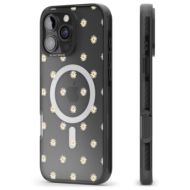 iPhone 16 Pro Max Daisy Pattern Transparent Cute Floral Black Impact Phone Case