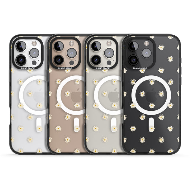 iPhone 16 Pro Max Daisy Pattern Transparent Cute Floral Black Impact Phone Case