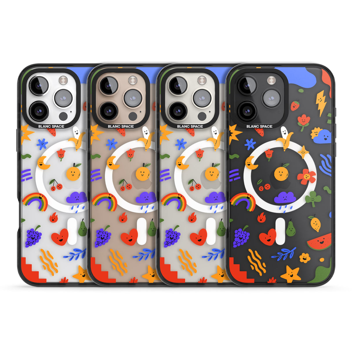 iPhone 16 Pro Max Mixed Cute Icon Pattern - Clear Black Impact Phone Case