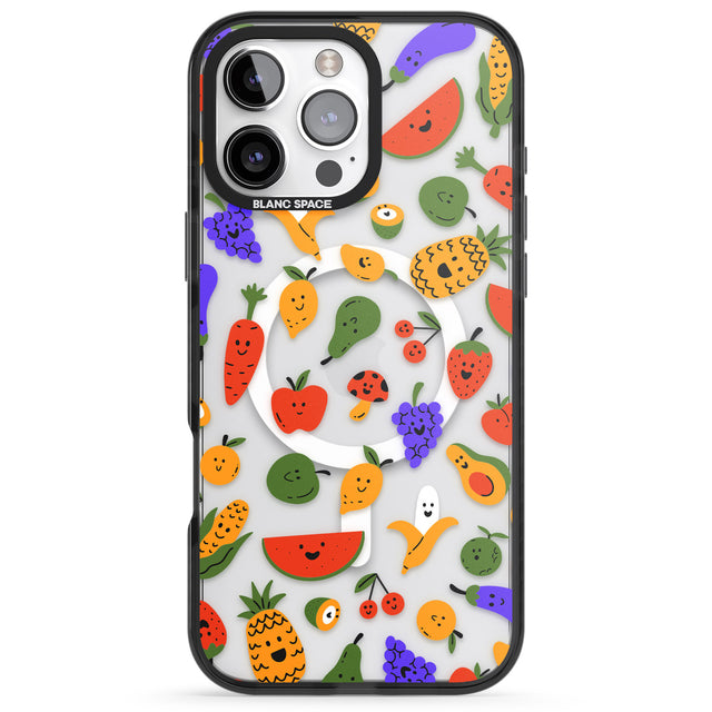 iPhone 16 Pro Max Mixed Kawaii Food Icons - Clear Black Impact Phone Case