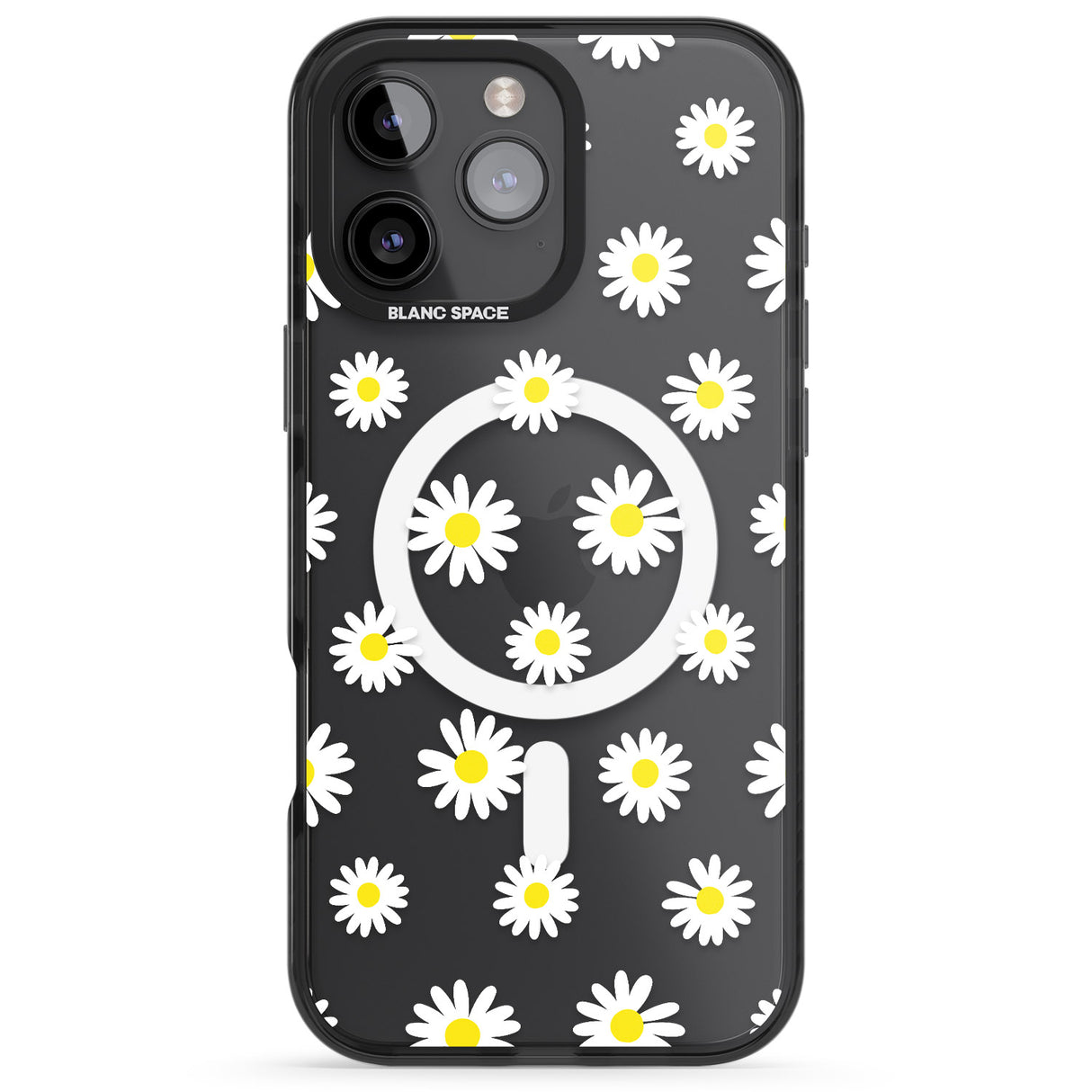 iPhone 16 Pro Max White Daisy Pattern (Clear) Black Impact Phone Case