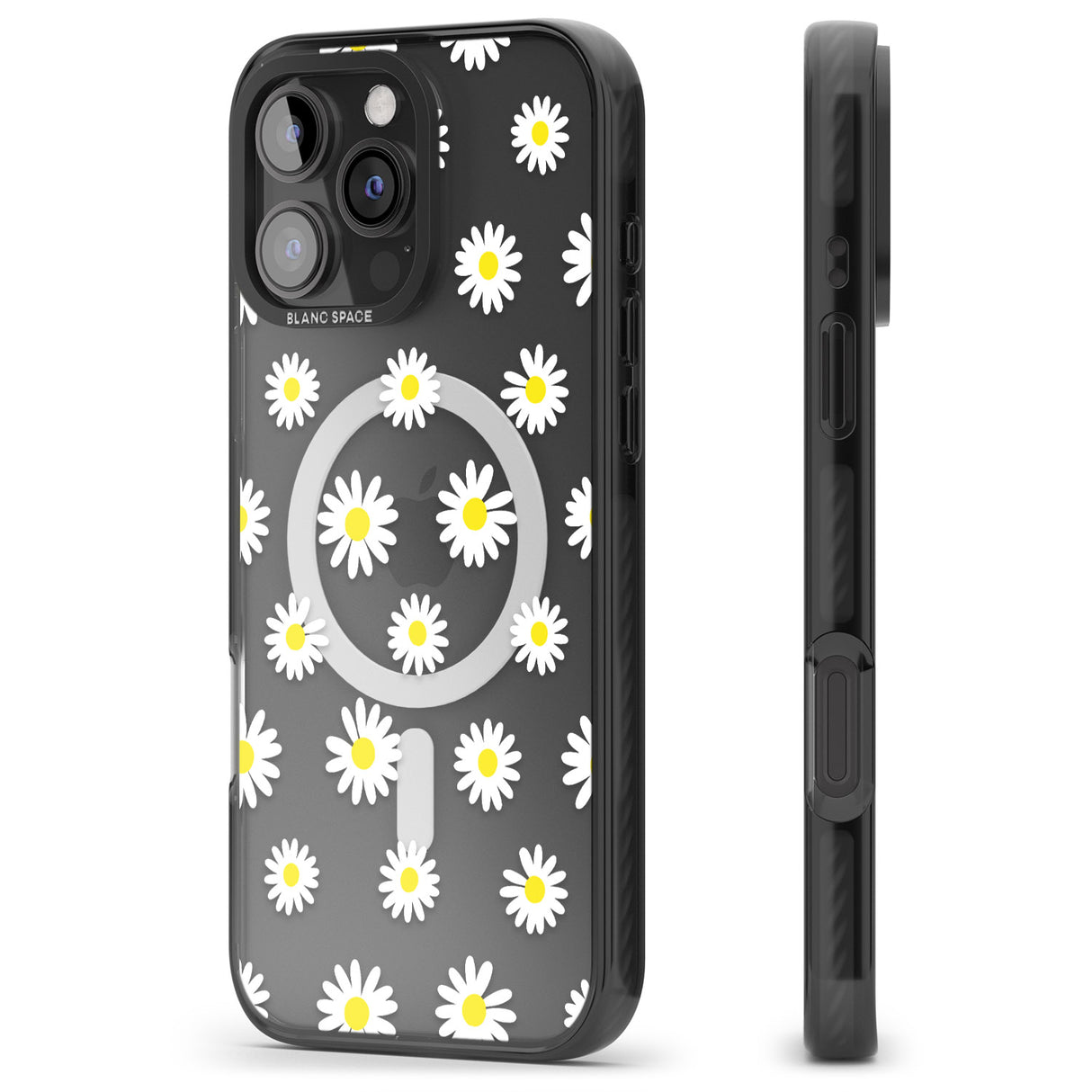 iPhone 16 Pro Max White Daisy Pattern (Clear) Black Impact Phone Case