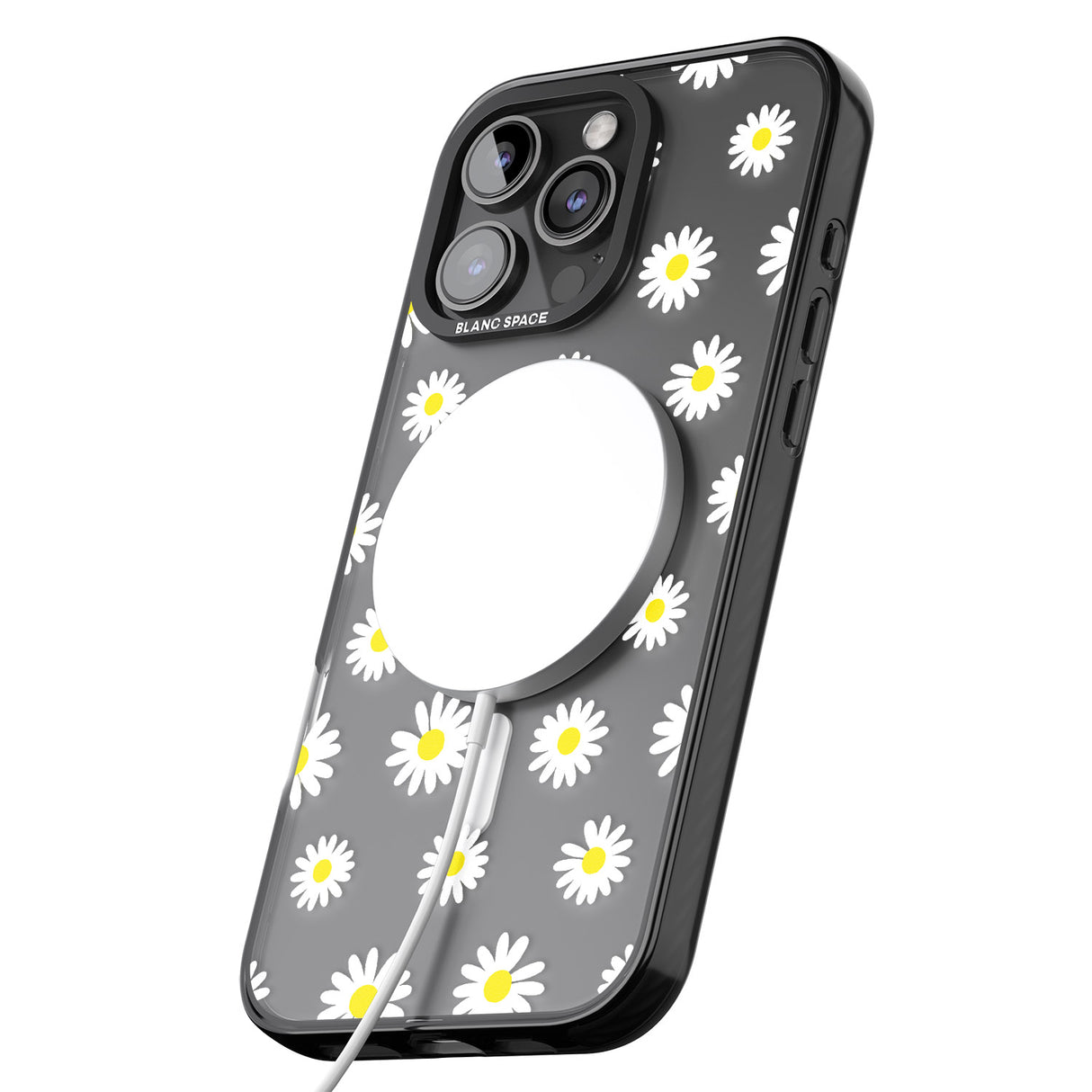 iPhone 16 Pro Max White Daisy Pattern (Clear) Black Impact Phone Case