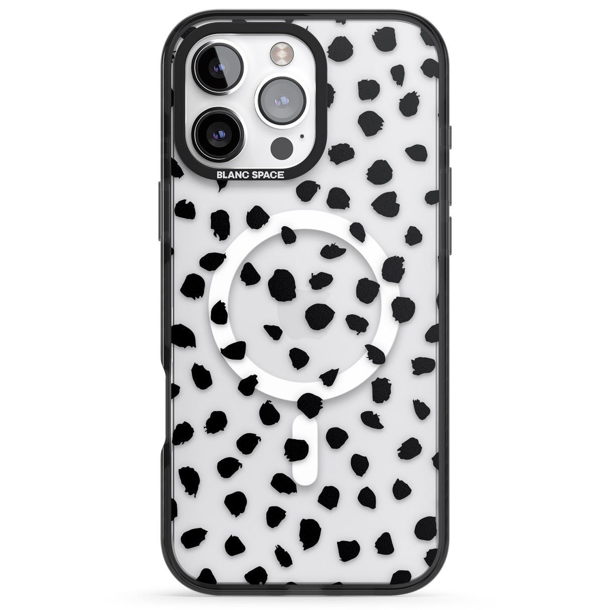 iPhone 16 Pro Max Black on Transparent Dalmatian Polka Dot Spots Black Impact Phone Case