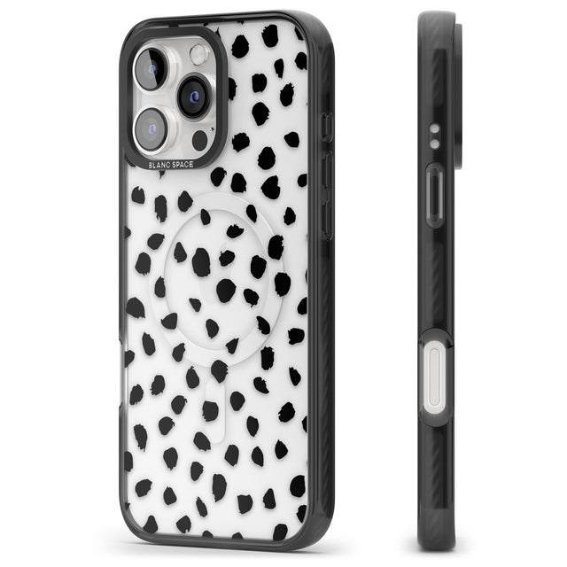 iPhone 16 Pro Max Black on Transparent Dalmatian Polka Dot Spots Black Impact Phone Case