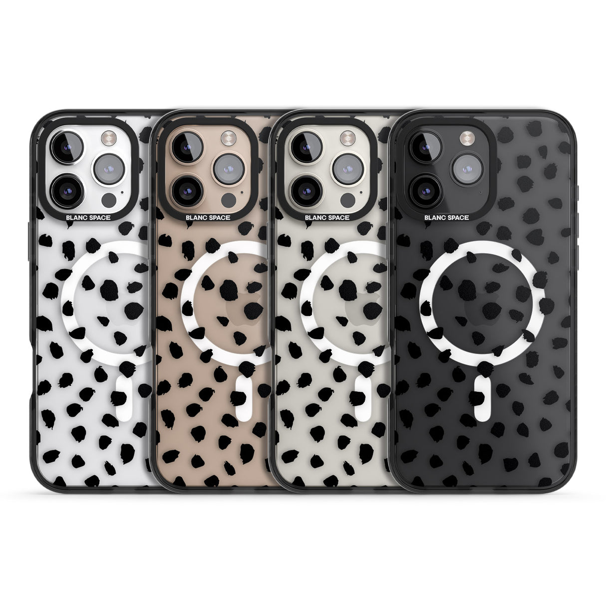 iPhone 16 Pro Max Black on Transparent Dalmatian Polka Dot Spots Black Impact Phone Case