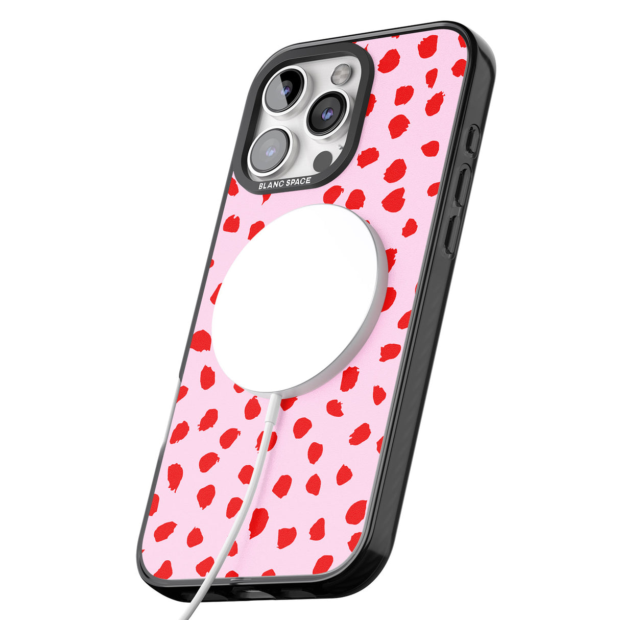 iPhone 16 Pro Max Red on Pink Dalmatian Polka Dot Spots Black Impact Phone Case