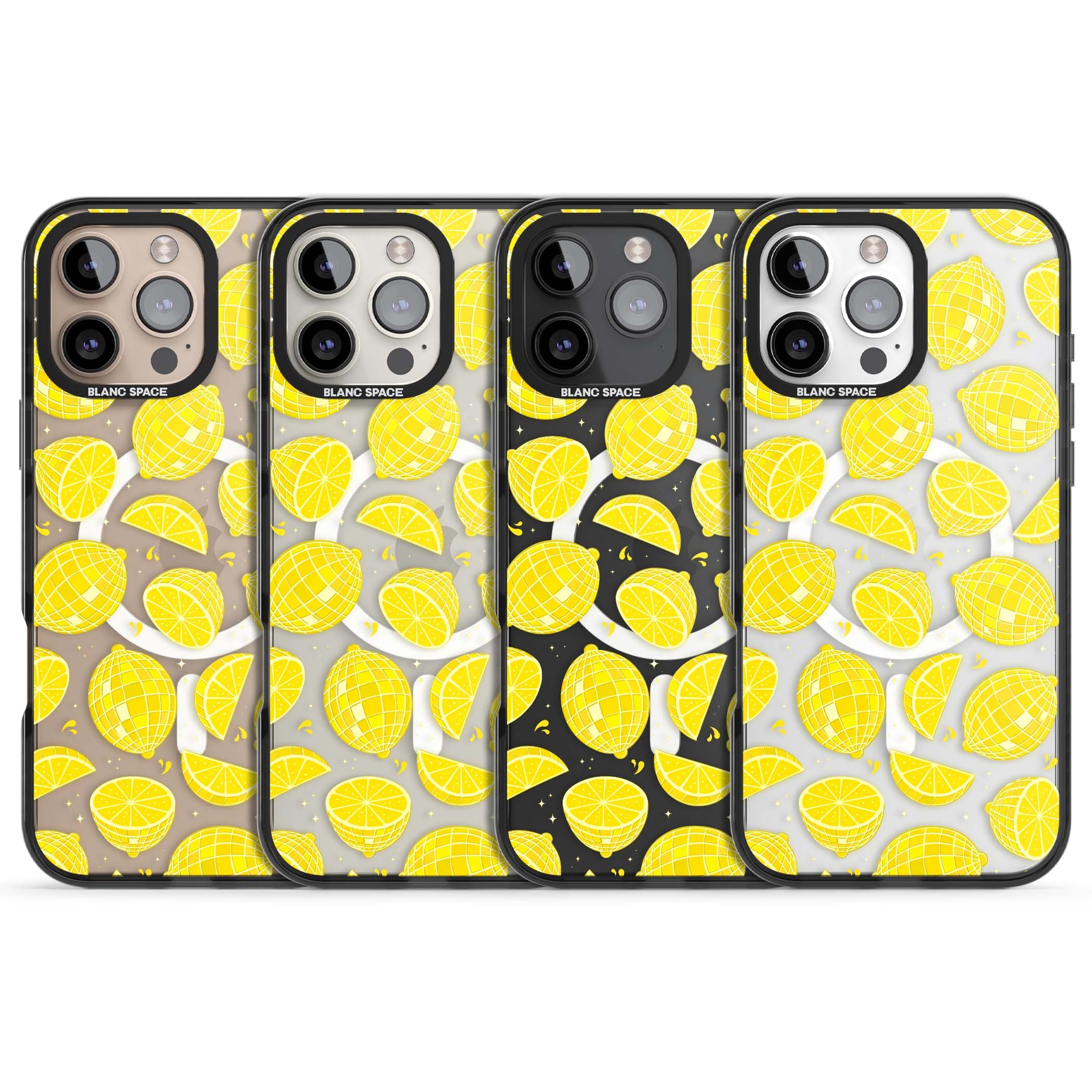 Disco Lemons citrus iPhone case featuring mirrorball lemons, sliced fruit and sparkle accents | Black Impact Magsafe case for iPhone 16 Pro, iPhone 16 Pro Max