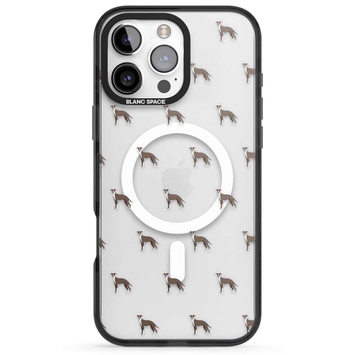 iPhone 16 Pro Max Whippet/Italian Greyhound Dog Pattern Clear Black Impact Phone Case