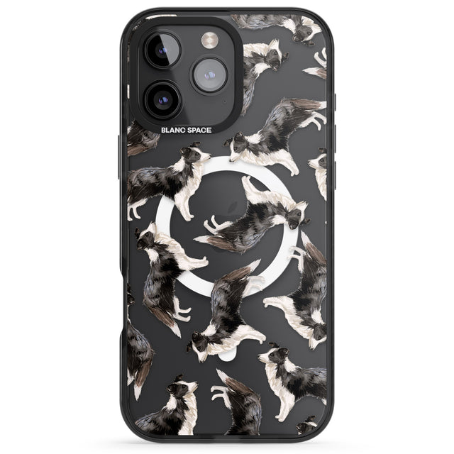 iPhone 16 Pro Max Border Collie Watercolour Dog Pattern Black Impact Phone Case