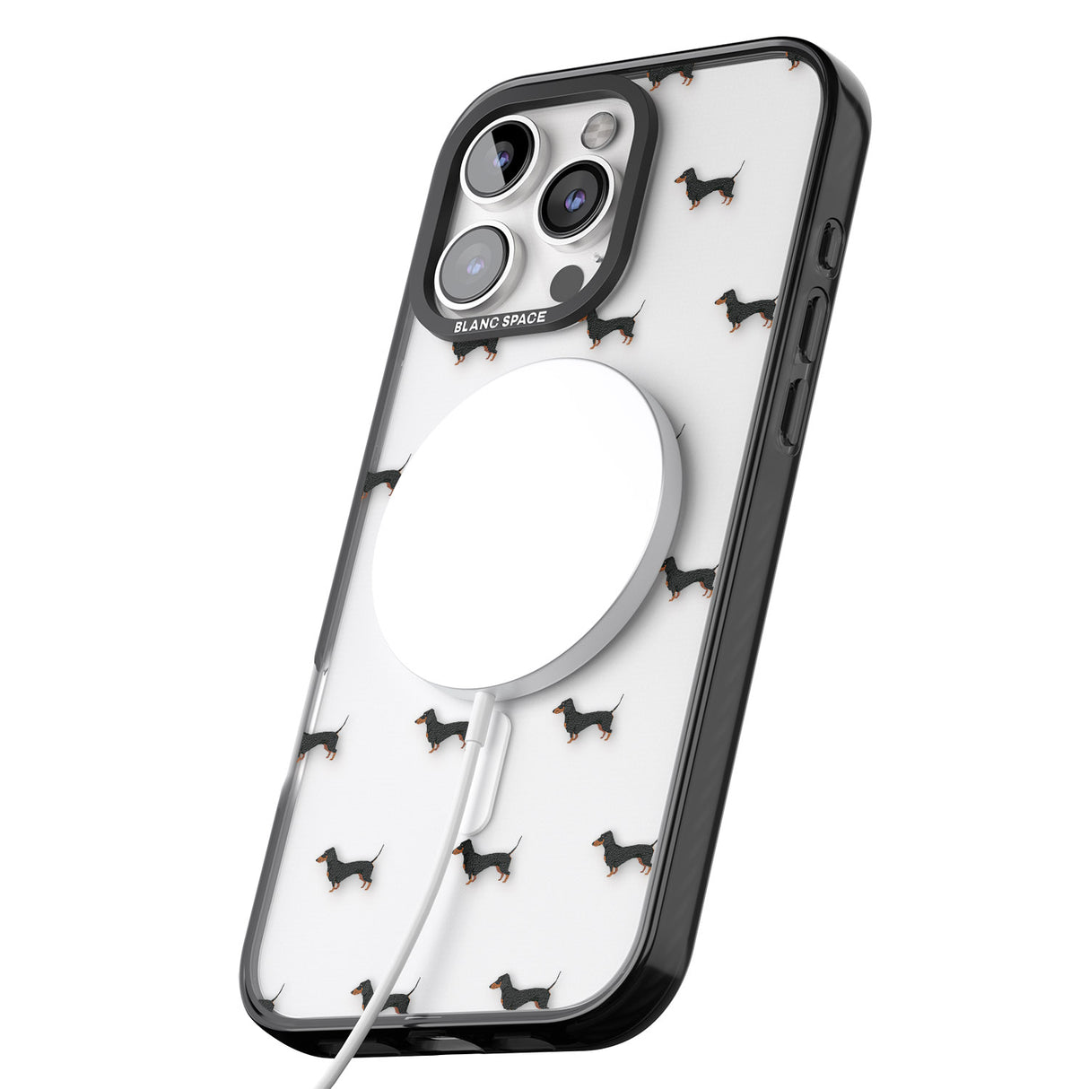 iPhone 16 Pro Max Dachshund Dog Pattern Clear Black Impact Phone Case