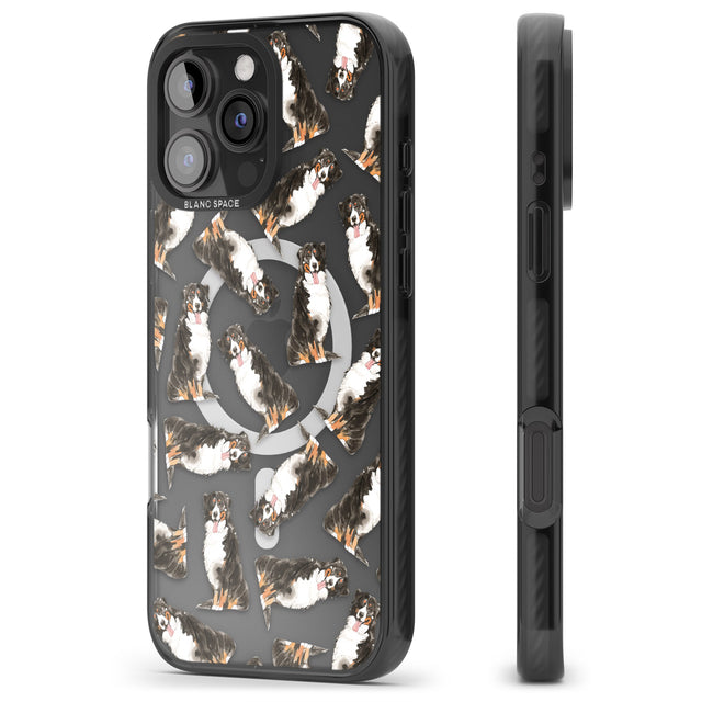 iPhone 16 Pro Max Bernese Mountain Dog Watercolour Dog Pattern Black Impact Phone Case