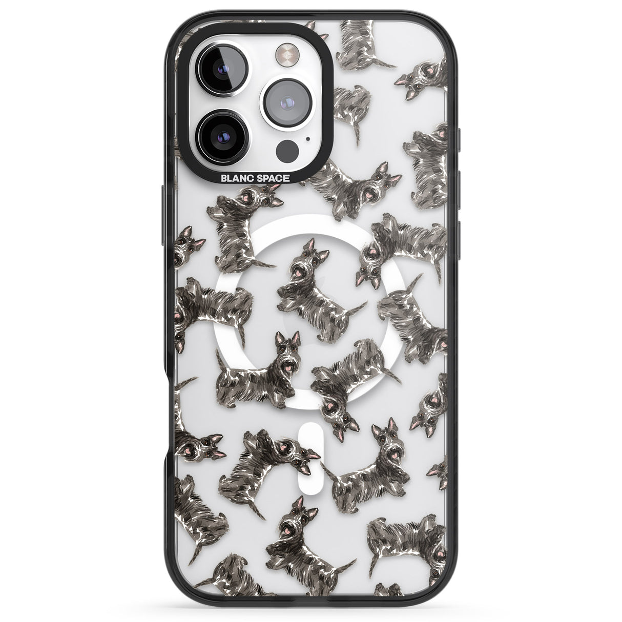 iPhone 16 Pro Max Scottish Terrier Watercolour Dog Pattern Black Impact Phone Case