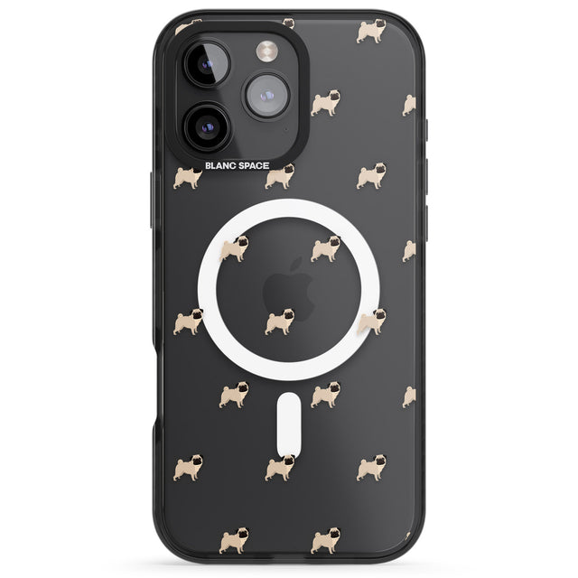 iPhone 16 Pro Max Pug Dog Pattern Clear Black Impact Phone Case