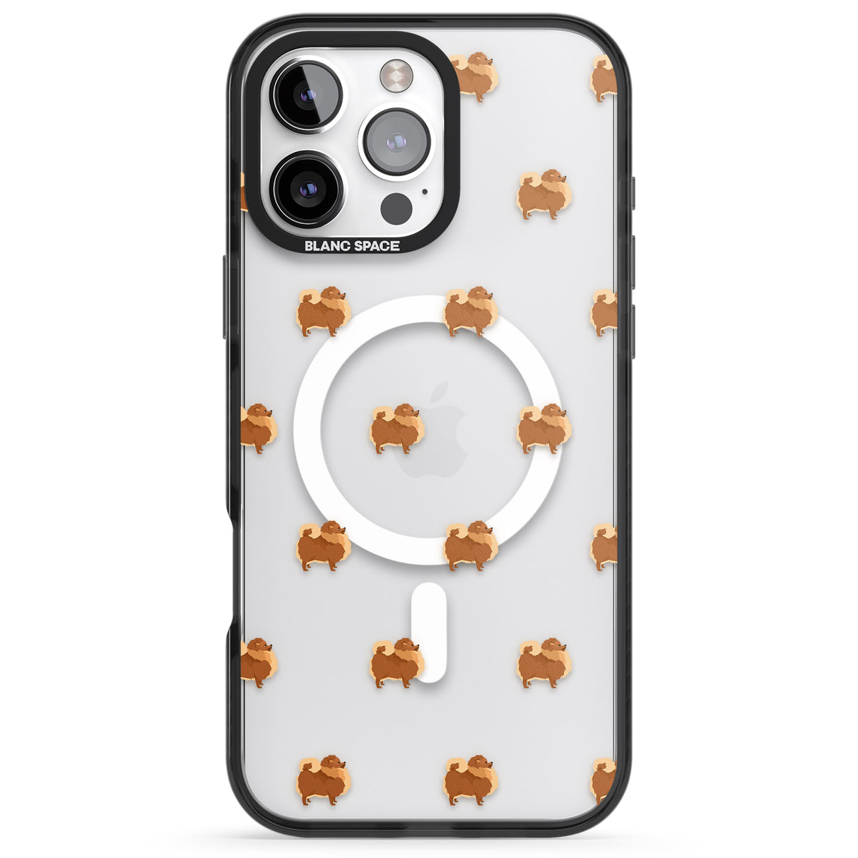 iPhone 16 Pro Max Pomeranian Dog Pattern Clear Black Impact Phone Case