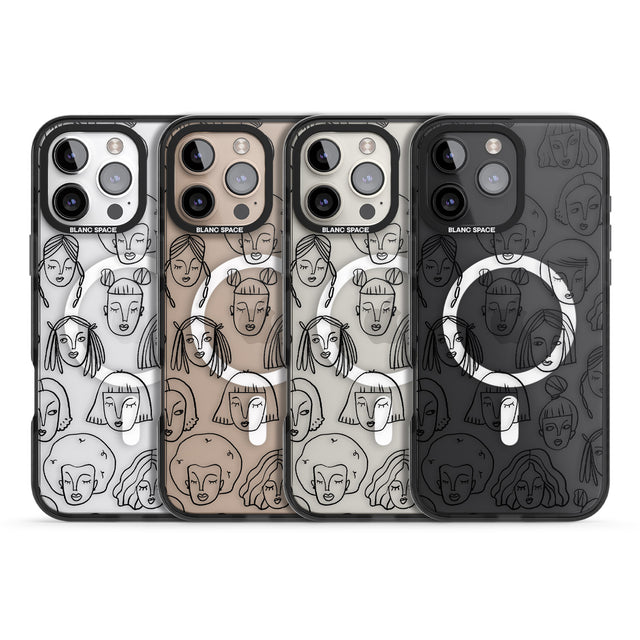 iPhone 16 Pro Max Girl Portrait Doodles Black Impact Phone Case