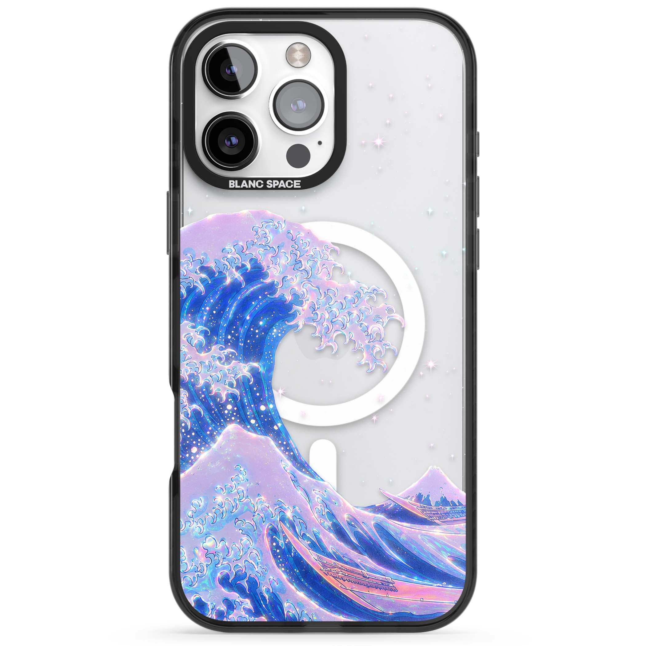 The Great Wave In Opal japanese iPhone case | Black Impact Magsafe case for iPhone 16 Pro, iPhone 16 Pro Max