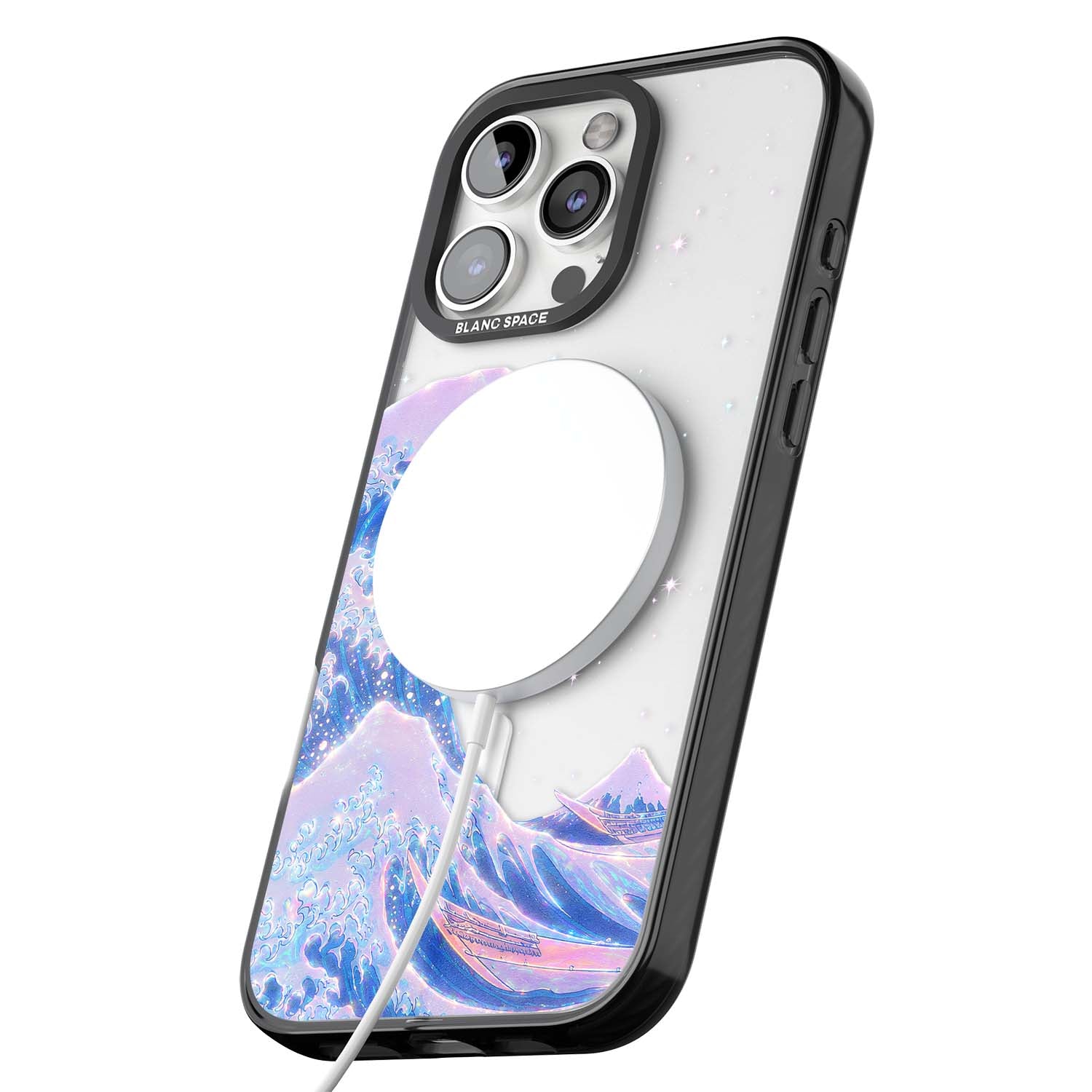 The Great Wave In Opal japanese iPhone case | Black Impact Magsafe case for iPhone 16 Pro, iPhone 16 Pro Max
