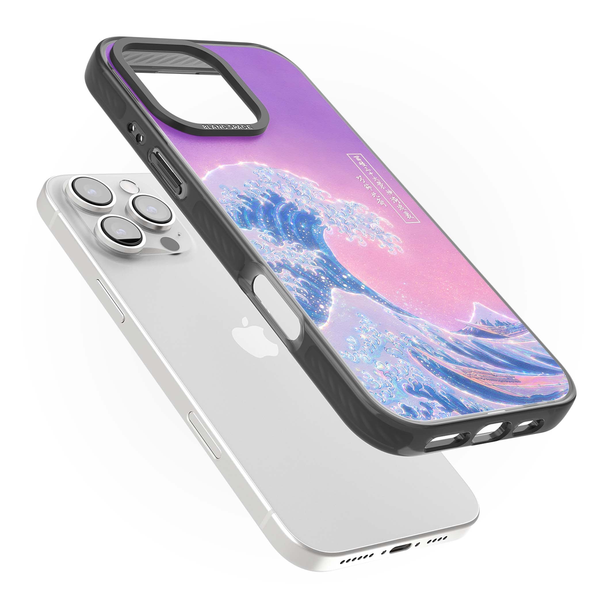 The Great Opal Wave Japanese iPhone case featuring Hokusai's great wave in iridescent pastels with lilac sky and Mou | Black Impact Magsafe case for iPhone 16 Pro, iPhone 16 Pro Max