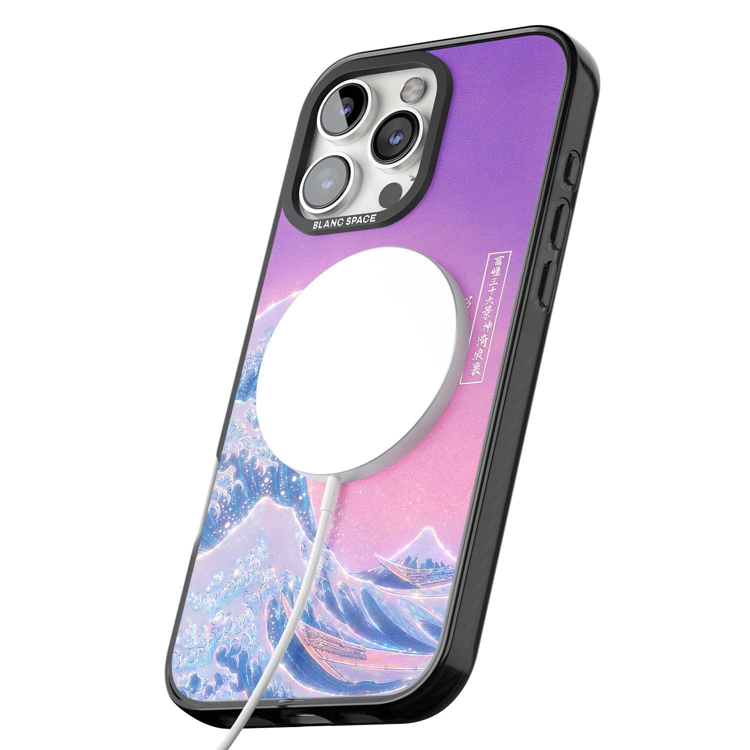 The Great Opal Wave Japanese iPhone case featuring Hokusai's great wave in iridescent pastels with lilac sky and Mou | Black Impact Magsafe case for iPhone 16 Pro, iPhone 16 Pro Max