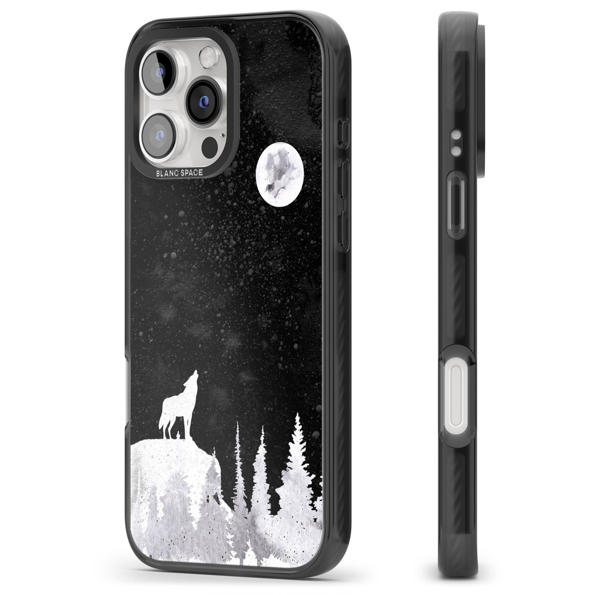 iPhone 16 Pro Max Moon Phases: Wolf & Full Moon Black Impact Phone Case