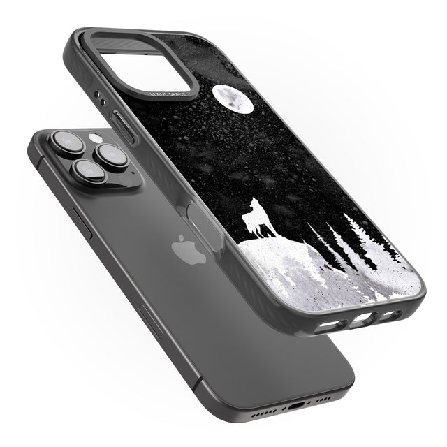 iPhone 16 Pro Max Moon Phases: Wolf & Full Moon Black Impact Phone Case