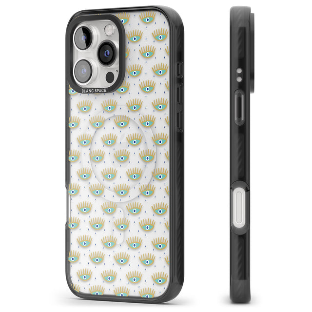 iPhone 16 Pro Max Crying Eyes (Clear) Psychedelic Eyes Pattern Black Impact Phone Case