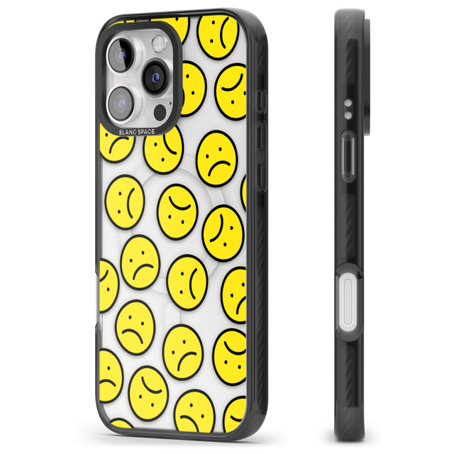 iPhone 16 Pro Max Sad Face Clear Pattern Black Impact Phone Case