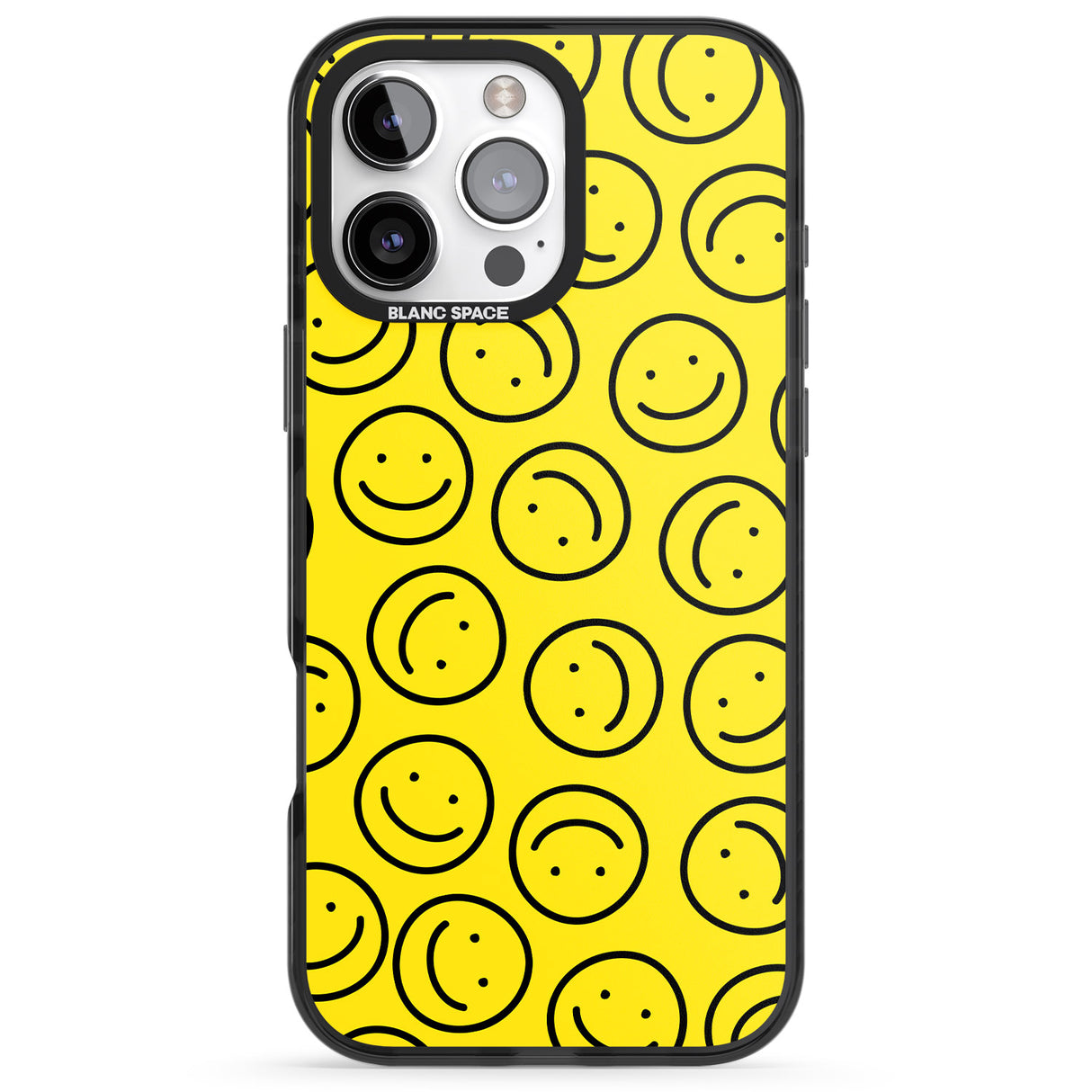 iPhone 16 Pro Max Happy Face Pattern Black Impact Phone Case